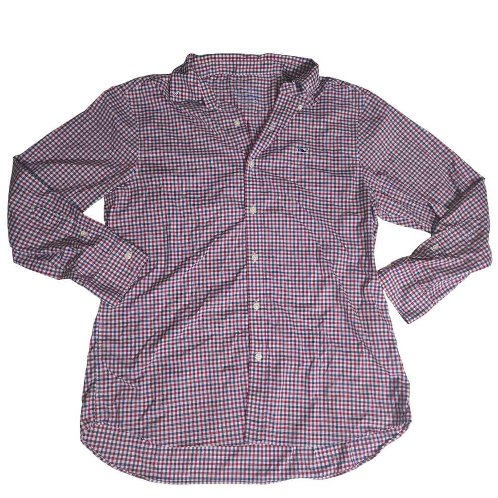 Vineyard Vines Performance Classic Fit Gingham Shirt Mens Large Red Blue Whale